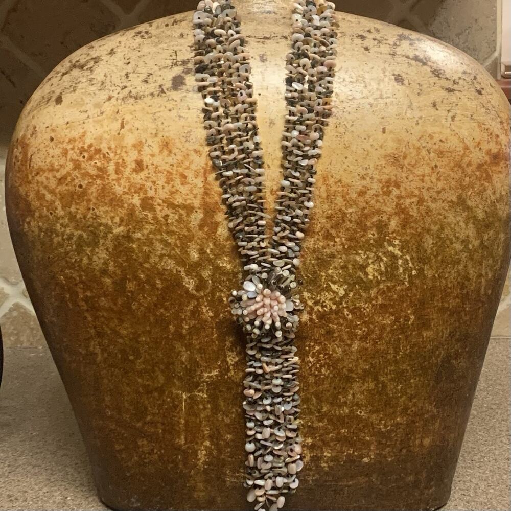Sajen STATEMENT Necklace Multi Strand Abalone, Mother of Pearl, Agate w/ Flower